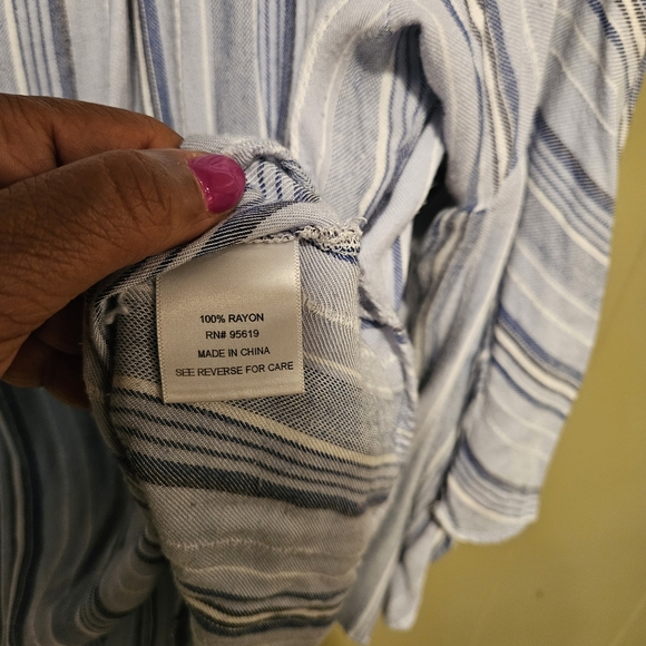 Ever Blue & White Striped Bell Sleeve Blouse, Size 2X | Flowy & Lightweight - Picture 5 of 6
